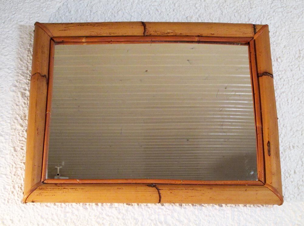Miroir bambou et rotin vintage 38x48cm