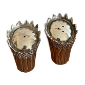 Silver metal pepper salt shaker duo
