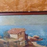Tableau peinture Cabanon au bord de plage signé