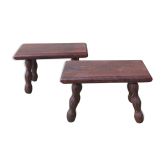 Lot of 2 footrests / small wooden benches