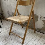 Beech and straw folding chair from the 80s