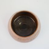 Small orange and brown turned ceramic pot