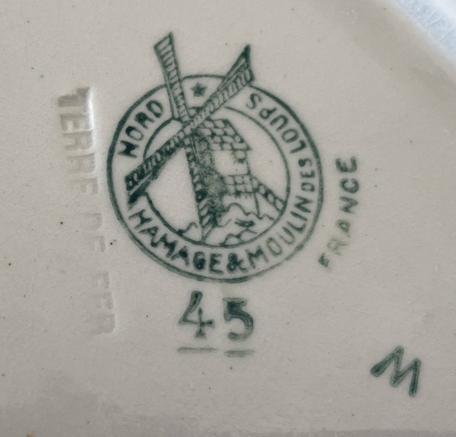 Pair of antique earthenware butter dishes from Saint-Amand (Nord)