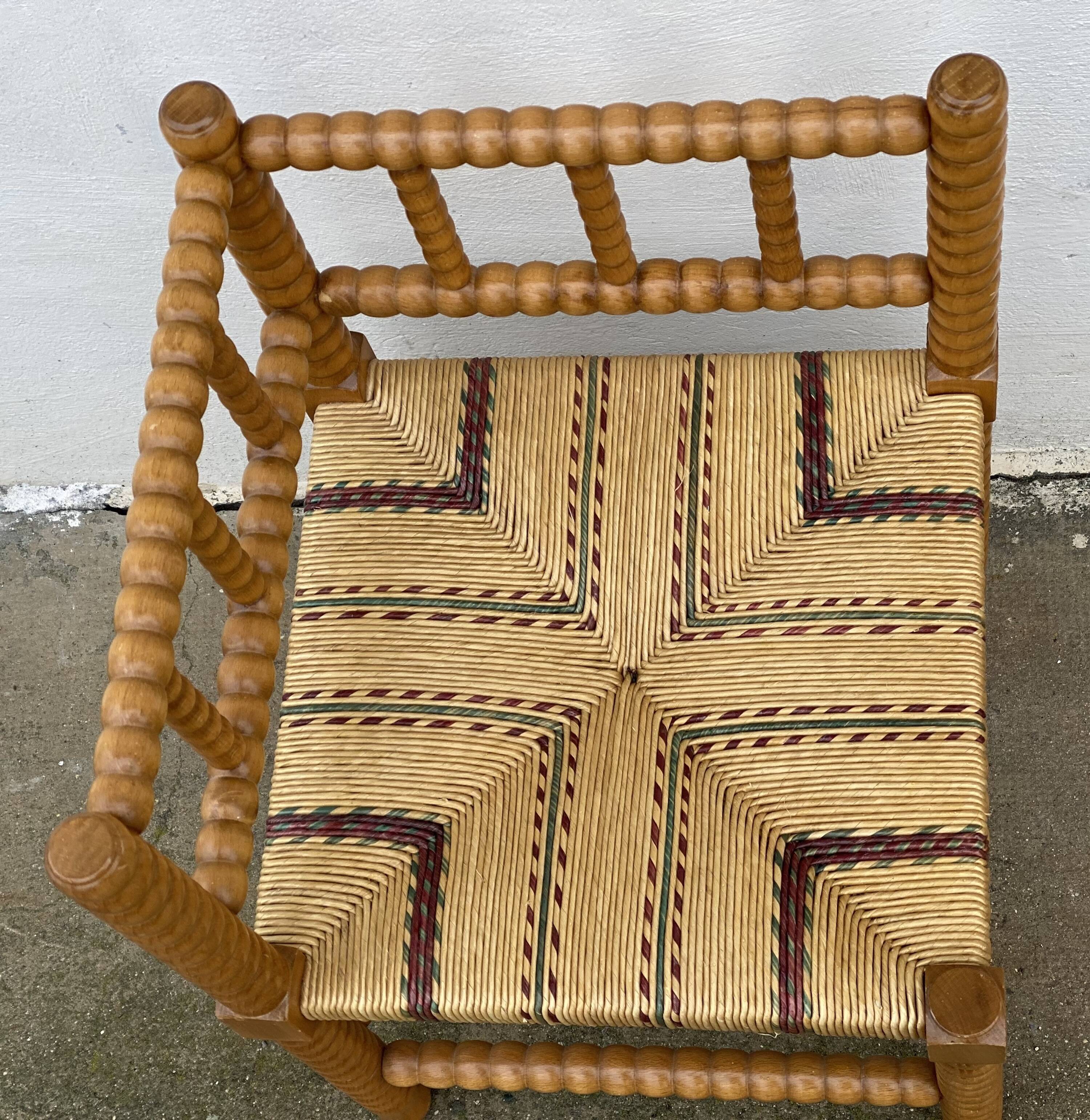 Art Deco turned wood straw corner armchair