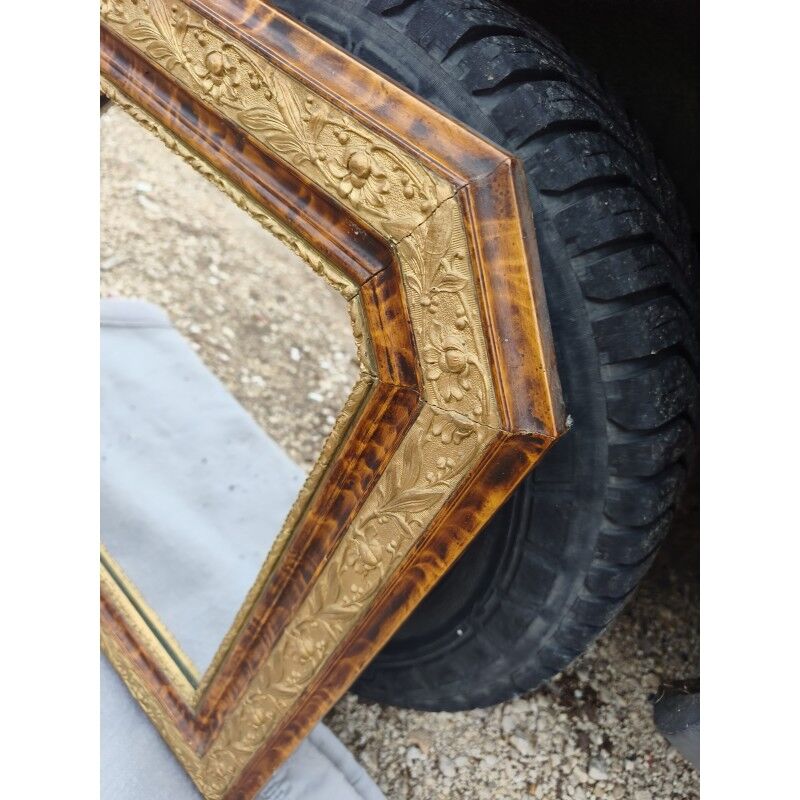 Miroir 19ème faux bois et stuc doré