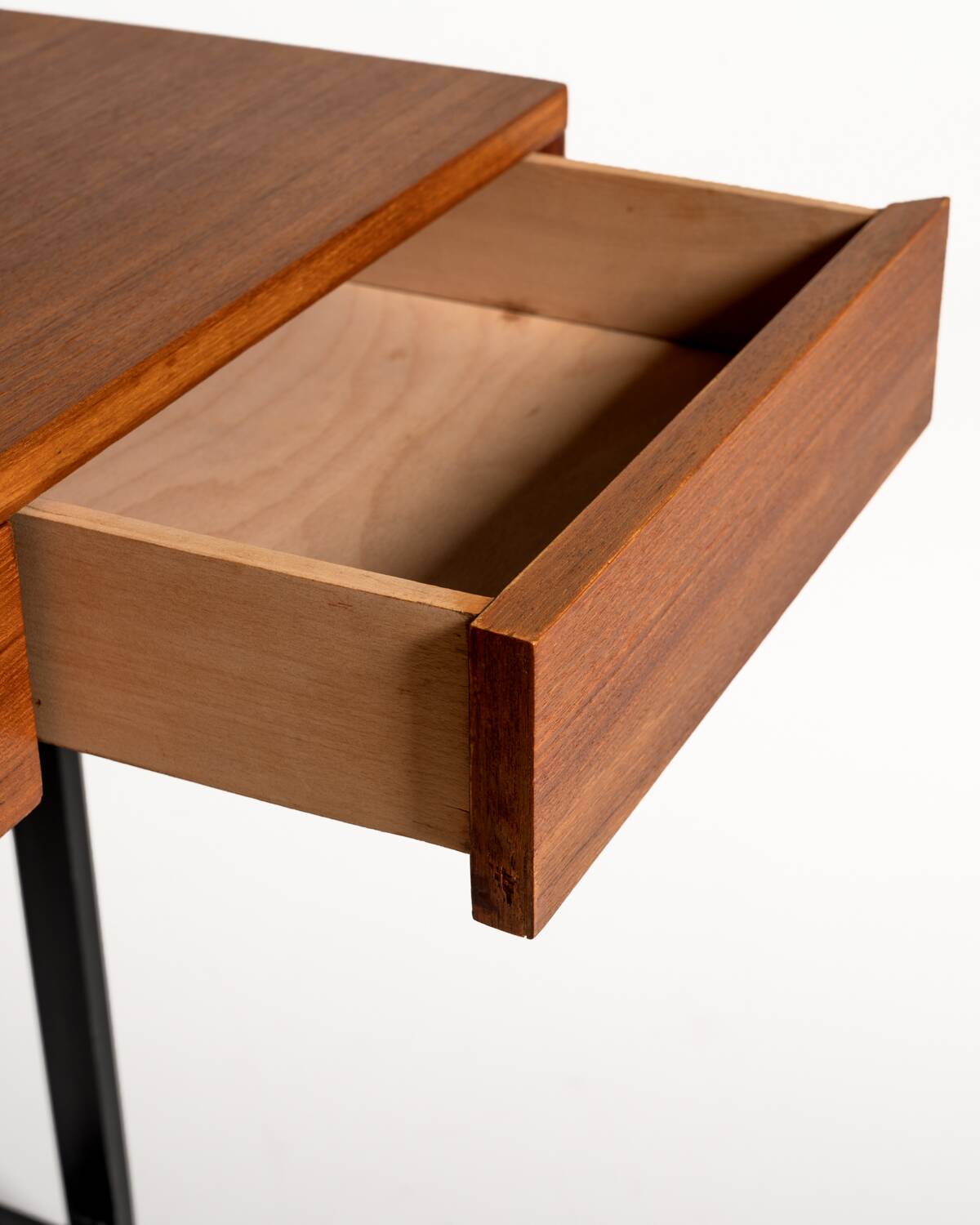 Teak and black painted metal desk, European production, 1960s