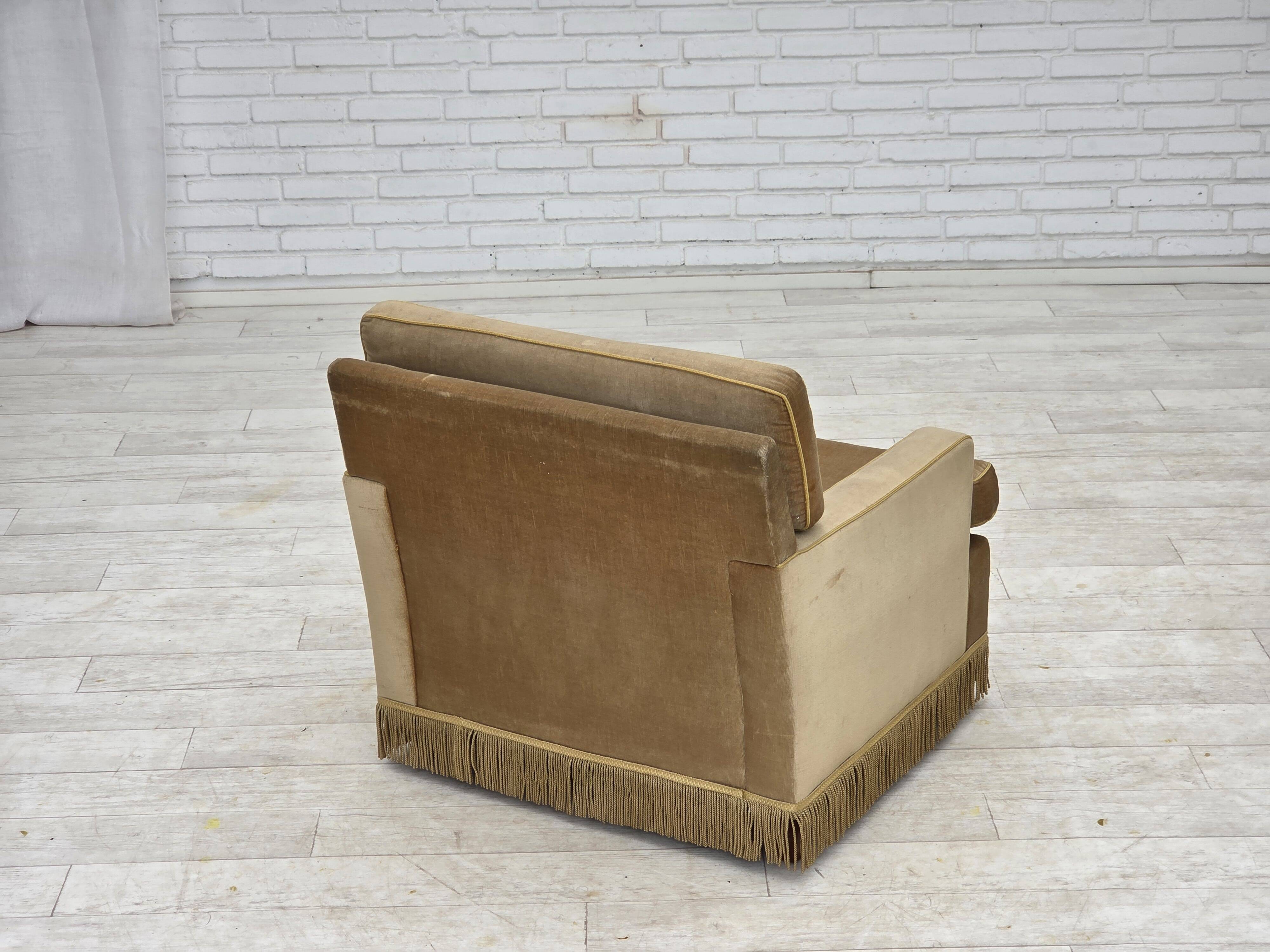 1970s, Danish armchair, honey yellow furniture velour.