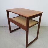 danish sidetable in teak with wicker storage place