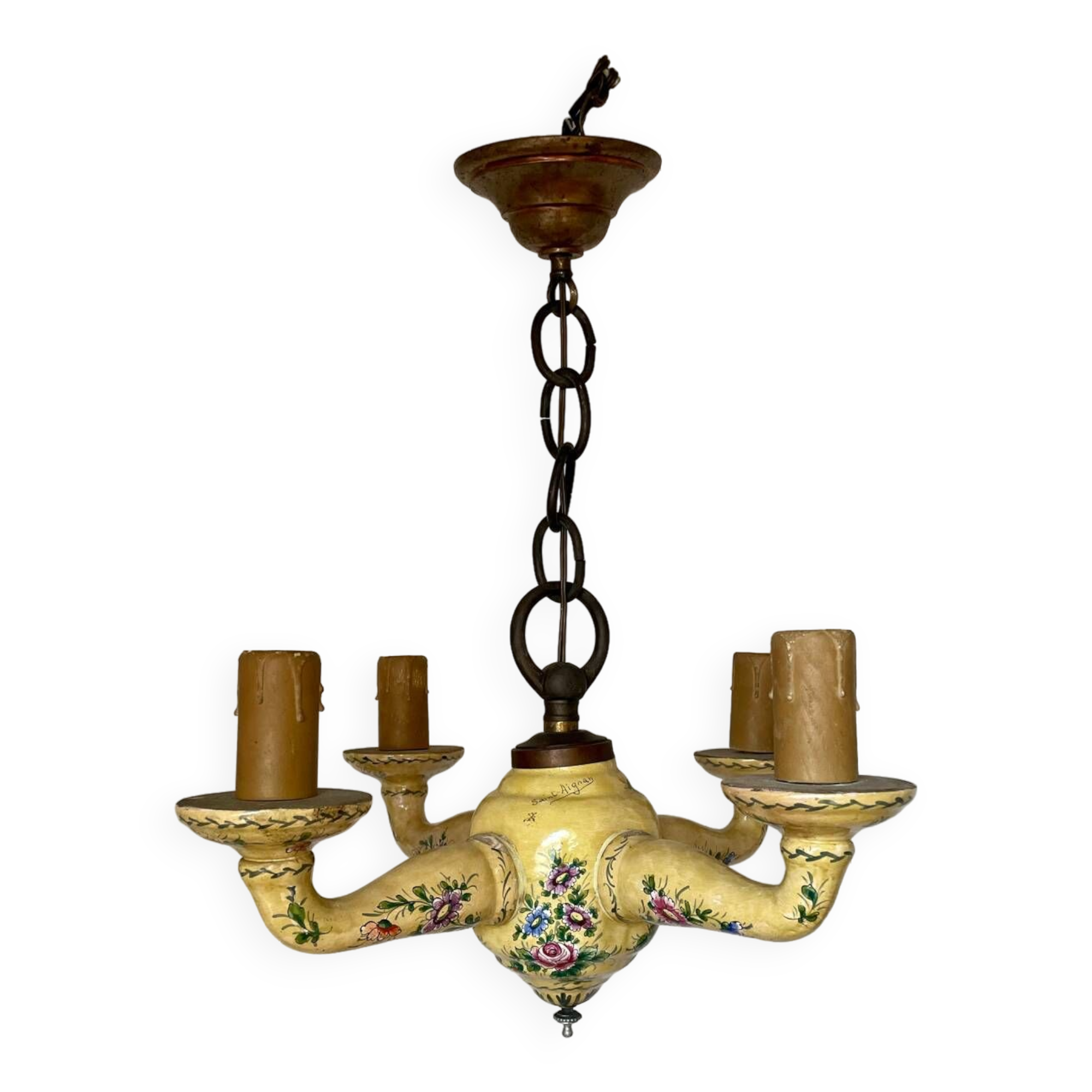 Chandelier with 4 lights in Saint-Aignan earthenware, circa 1940