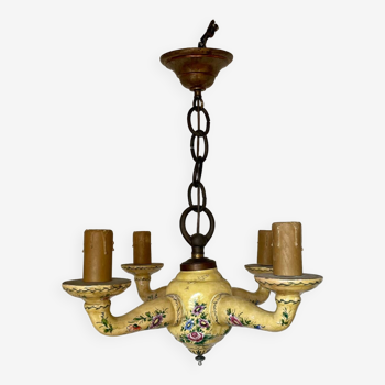 Chandelier with 4 lights in Saint-Aignan earthenware, circa 1940