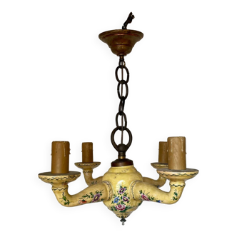 Lustre à 4 feux en faïence Saint-Aignan, vers 1940