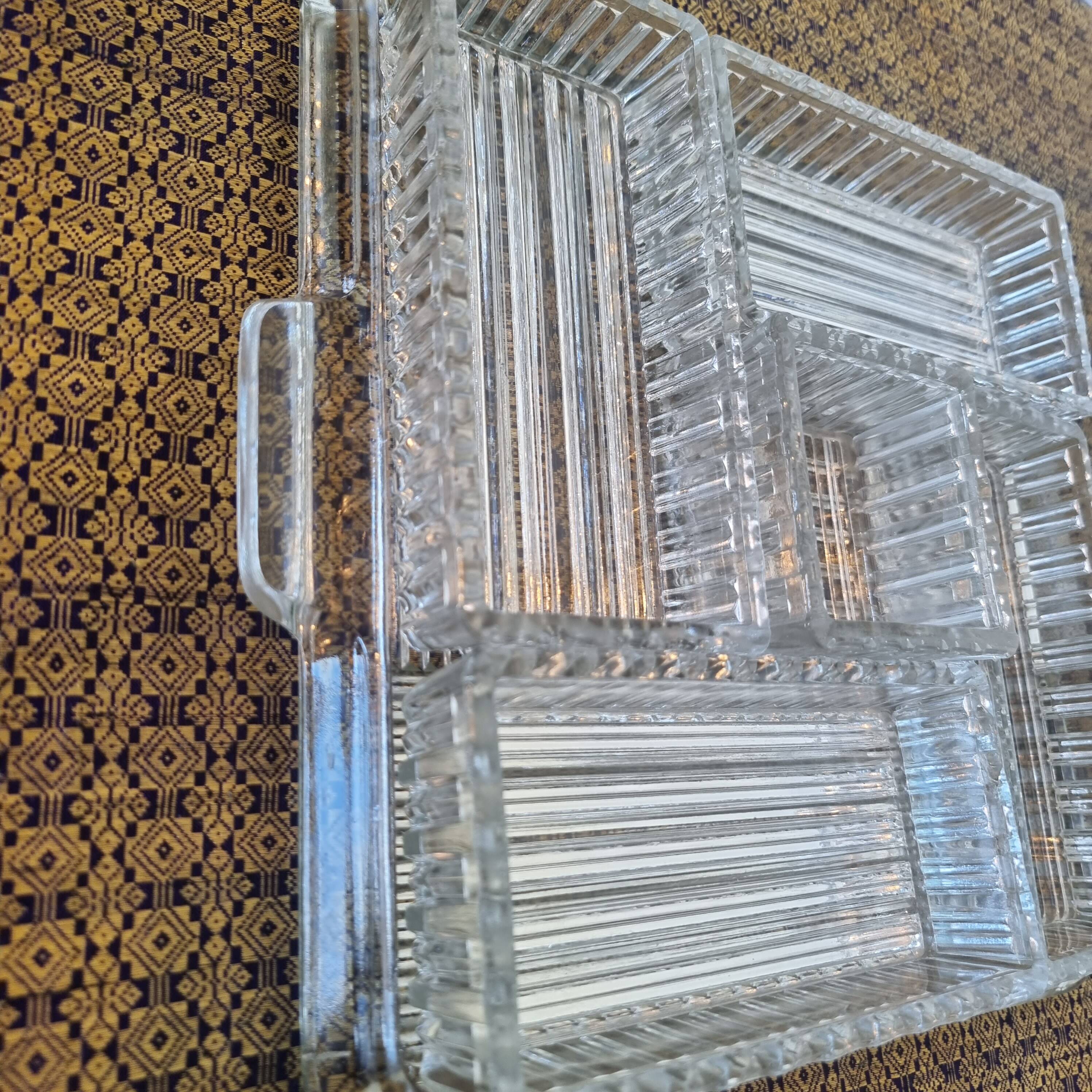 Large 6-piece aperitif tray in French molded rock crystal from the 50s and 60s
