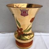 Vase verrerie d’art beaulieu verre peint doré avec décor fleurs vintage