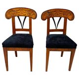 Set of Pair of Biedermeier Shovel Chairs, Walnut, Ink Painting, South Germany, 1830s