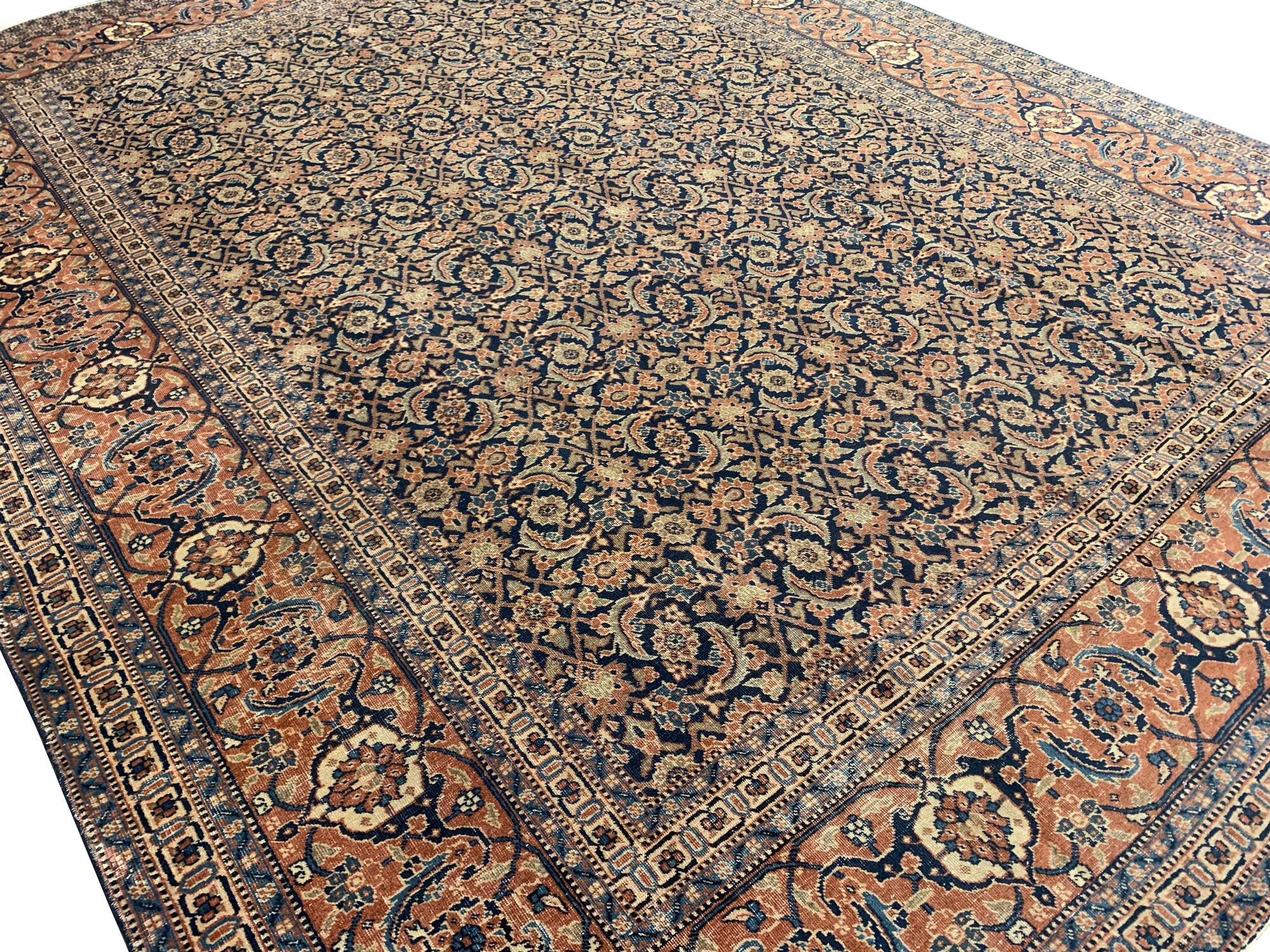Large Vintage Indian Kashmiri Carpet Blue Wool Living Room Rug- 280x385cm