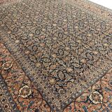 Large Vintage Indian Kashmiri Carpet Blue Wool Living Room Rug- 280x385cm