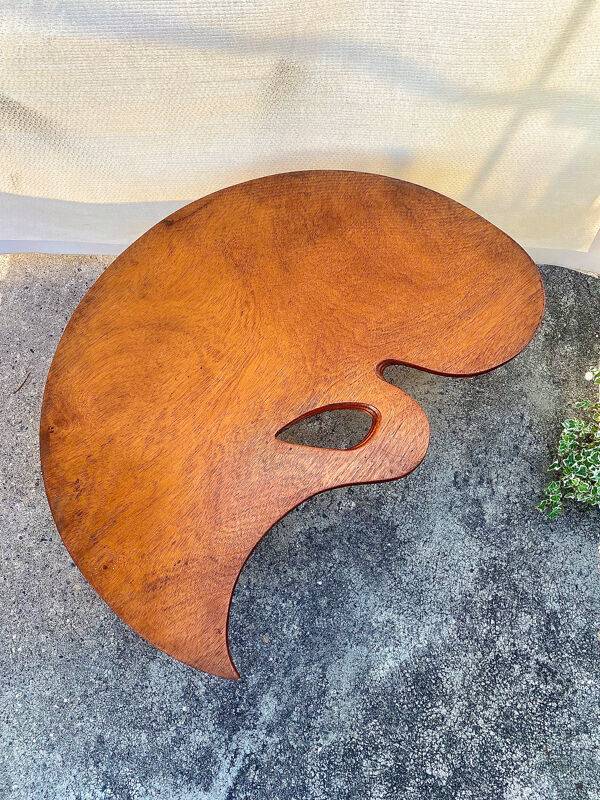 Table basse mis-century tripode forme palette et pieds compas