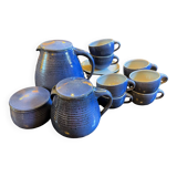 complete blue coffee service in enameled ceramic, Bernard Thiran, ca 1970