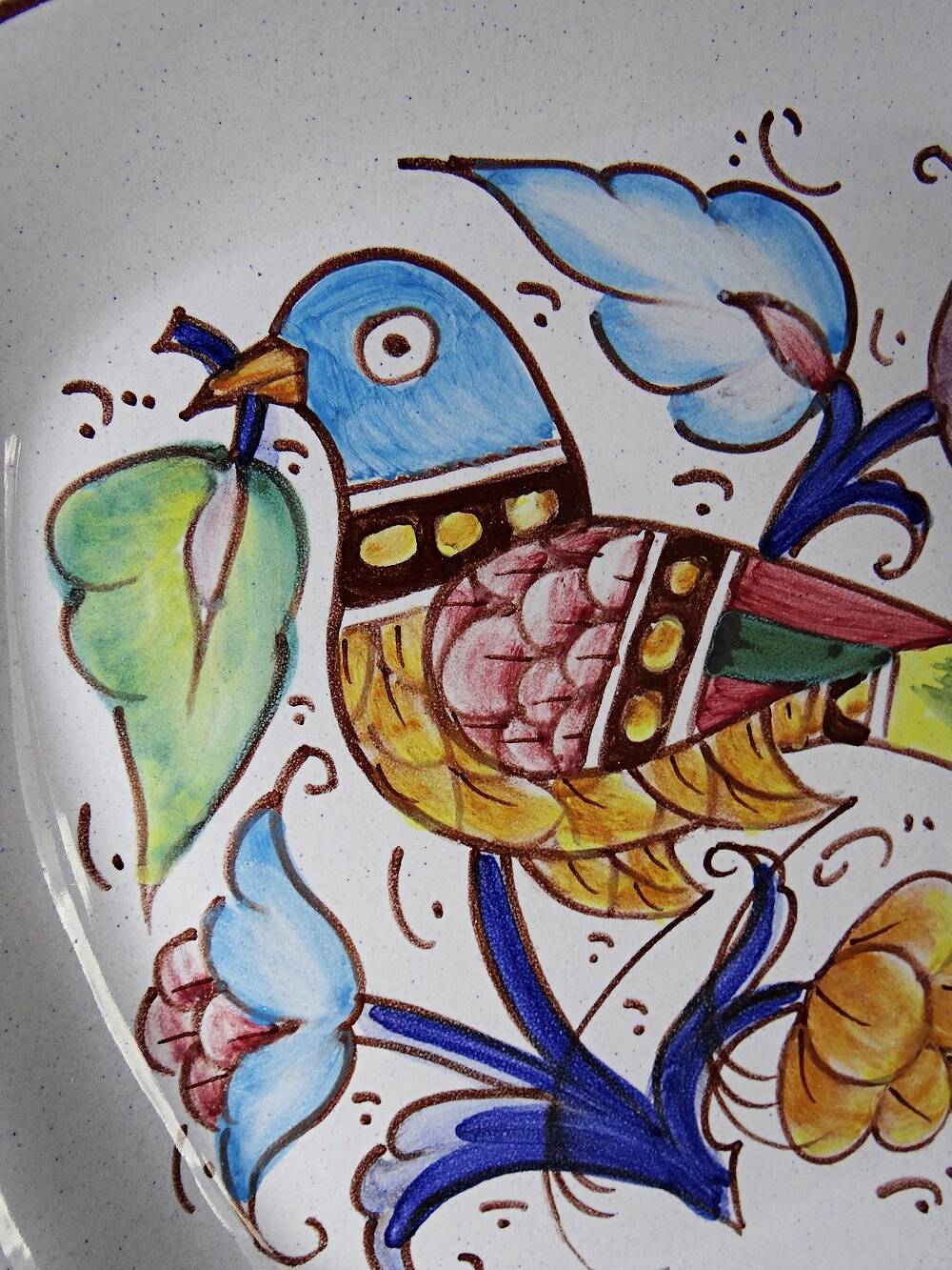Large Italian wall plate Gubbio bird decor vintage painted pottery