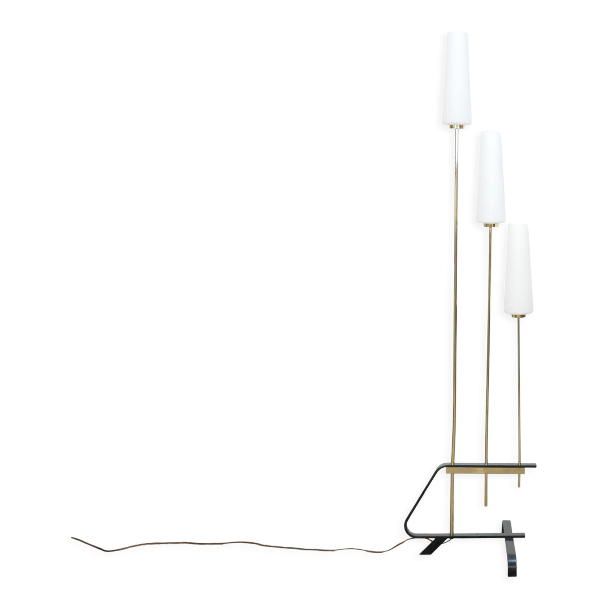 Vintage floor lamp in black metal, brass and opaline