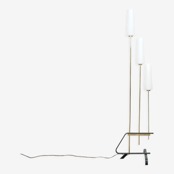 Vintage floor lamp in black metal, brass and opaline