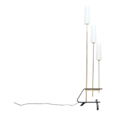 Lampadaire vintage en métal noir laiton et opaline
