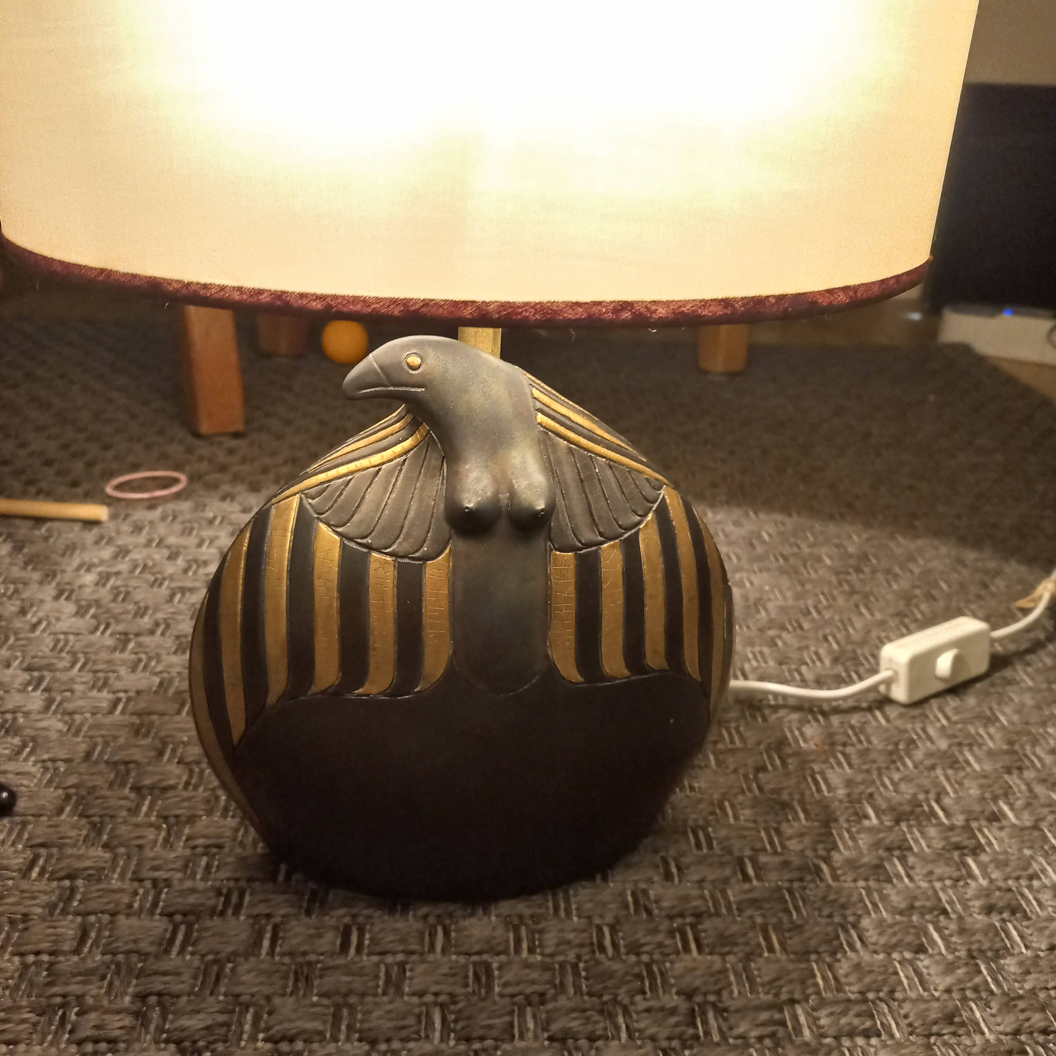 Horus Lamp - Georges Deliège signed ceramic - Art Deco style (circa 1970)