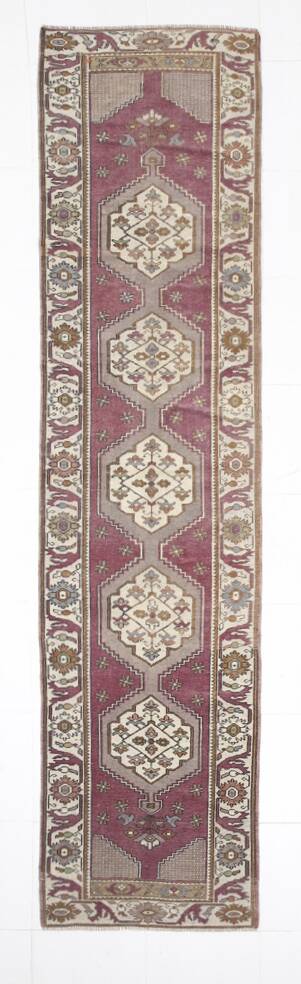 3x11 Plum & Beige Oriental Persian Runner Rug, 78x332Cm