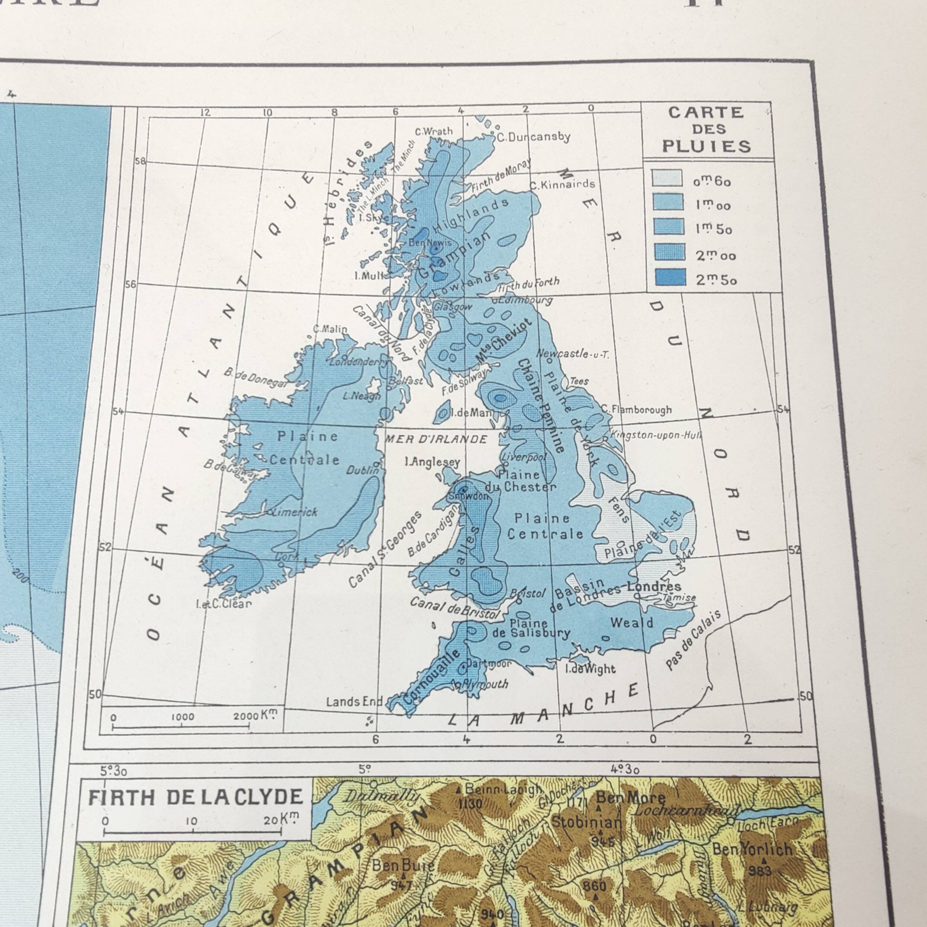 Vintage map of Great Britain and Ireland 43x43cm from 1950