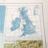 Vintage map of Great Britain and Ireland 43x43cm from 1950