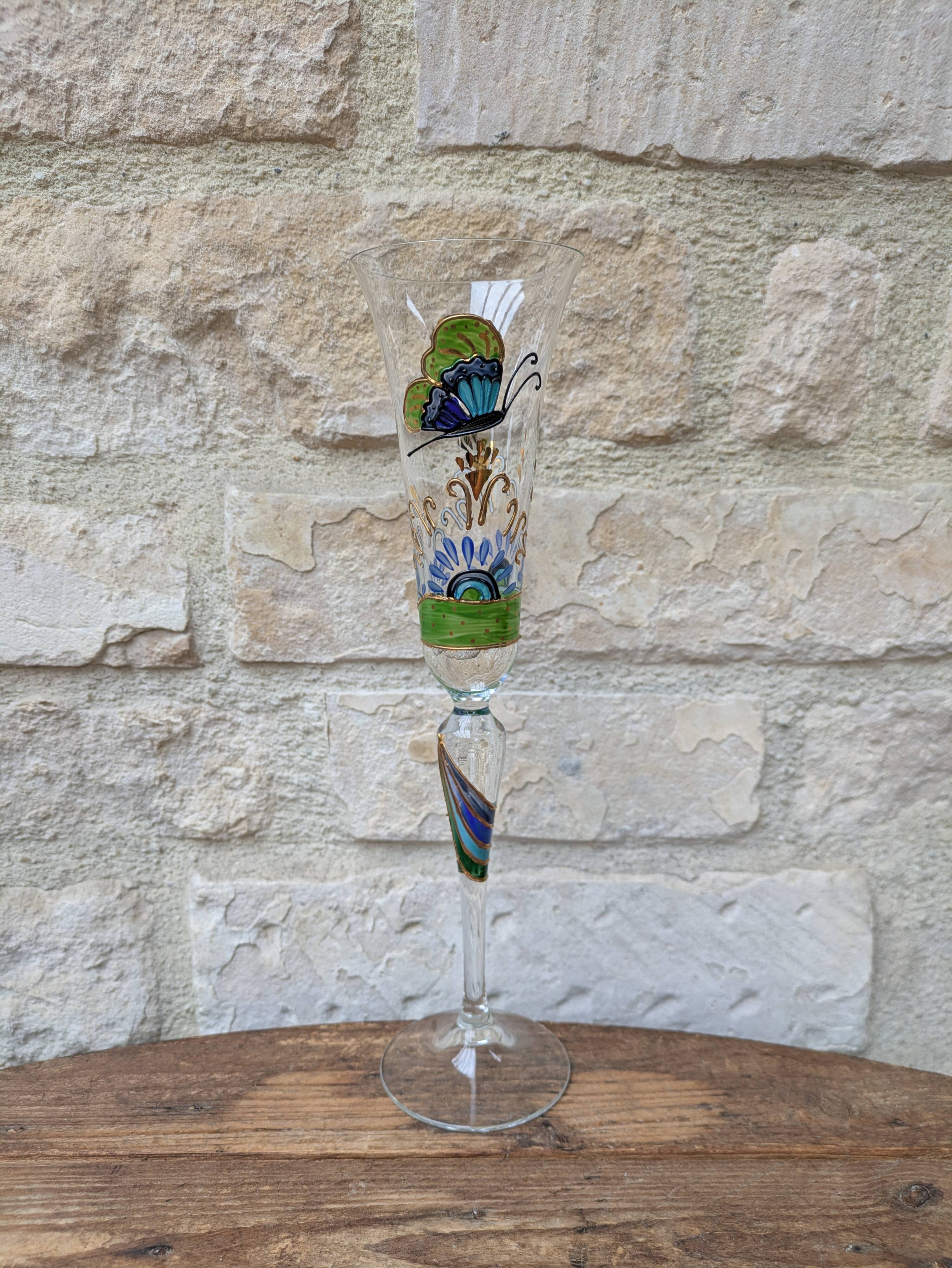 Champagne flute Paul Nagel collection Rêveries model Papillon hand-painted