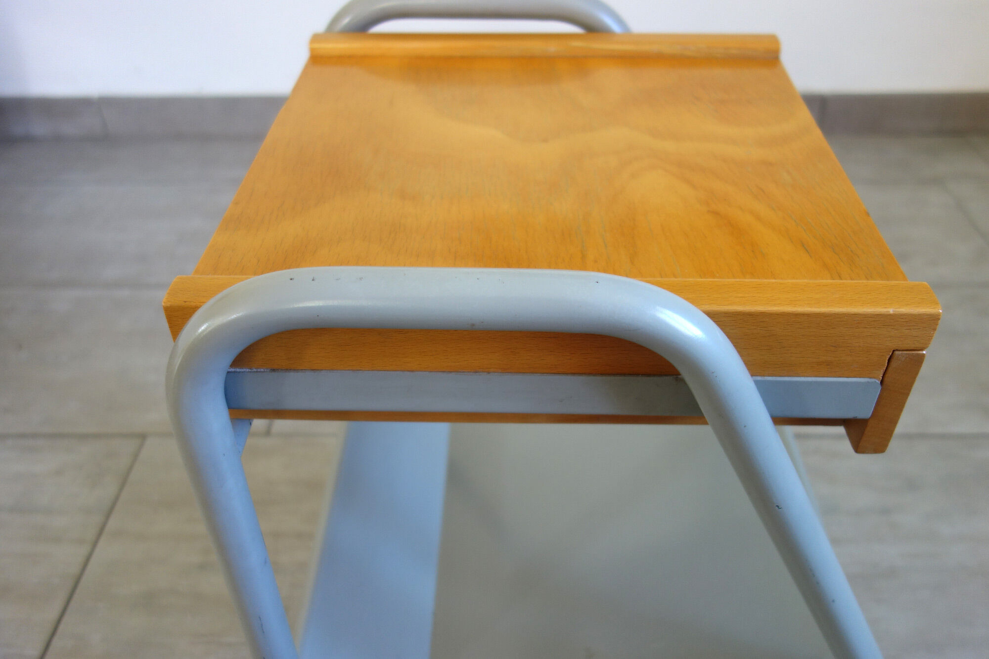 Vintage bedside table in wood and metal 1950