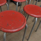 Set of 8cOld Stackable Metal Low Stools 1960