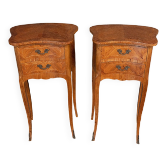 Pair of bedside tables in rosewood marquetry mid-XXth 2 drawers