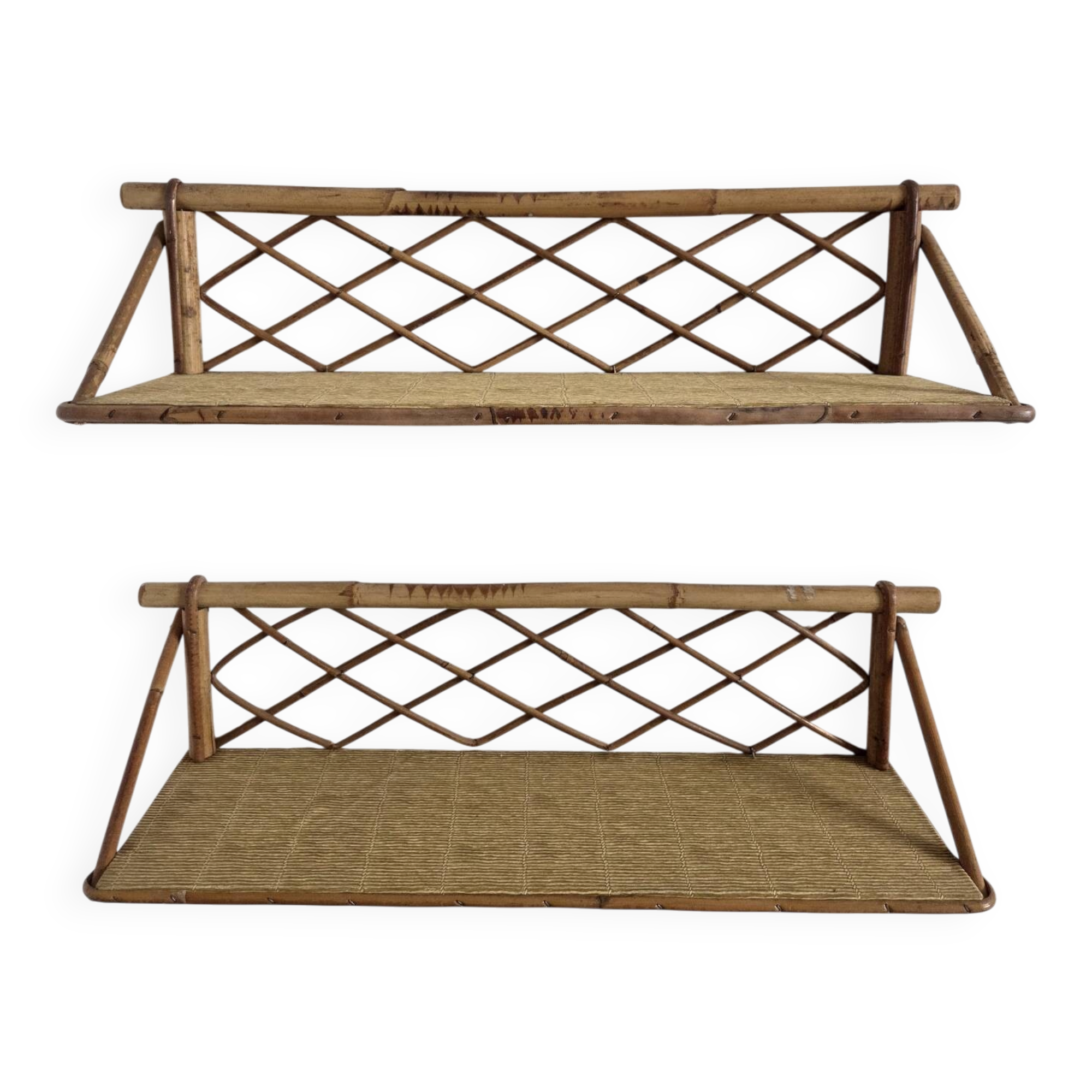 Pair of rattan shelves, 1950s/60s