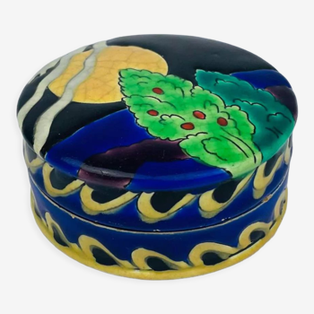 Boîte ronde en céramique Longwy art déco