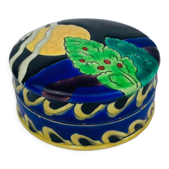 Round ceramic box Longwy art deco