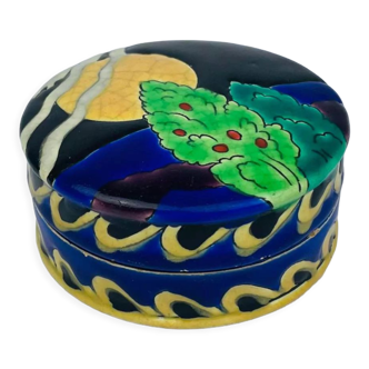 Boîte ronde en céramique Longwy art déco