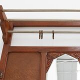 Art Deco oak carved wall coatrack with mirror, France 1920s