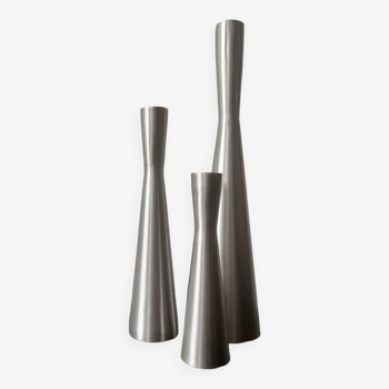 lot de 3 bougeoirs en métal chromé, design 1970