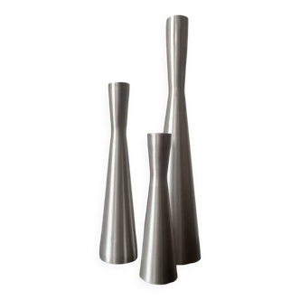 lot de 3 bougeoirs en métal chromé, design 1970