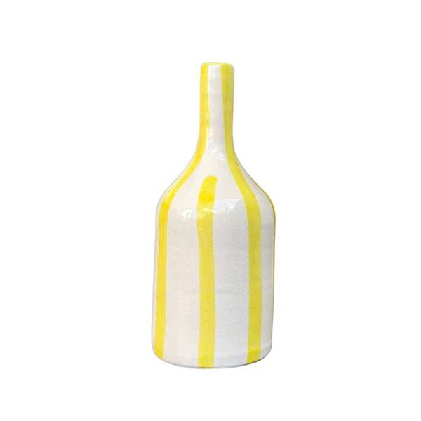 Striped yellow bottle artisan vase