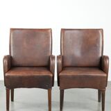 Set of 6  dining chairs/side chairs with armrests made of cow leather