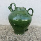 Antique glazed green terracotta oil jar, late 19th century.