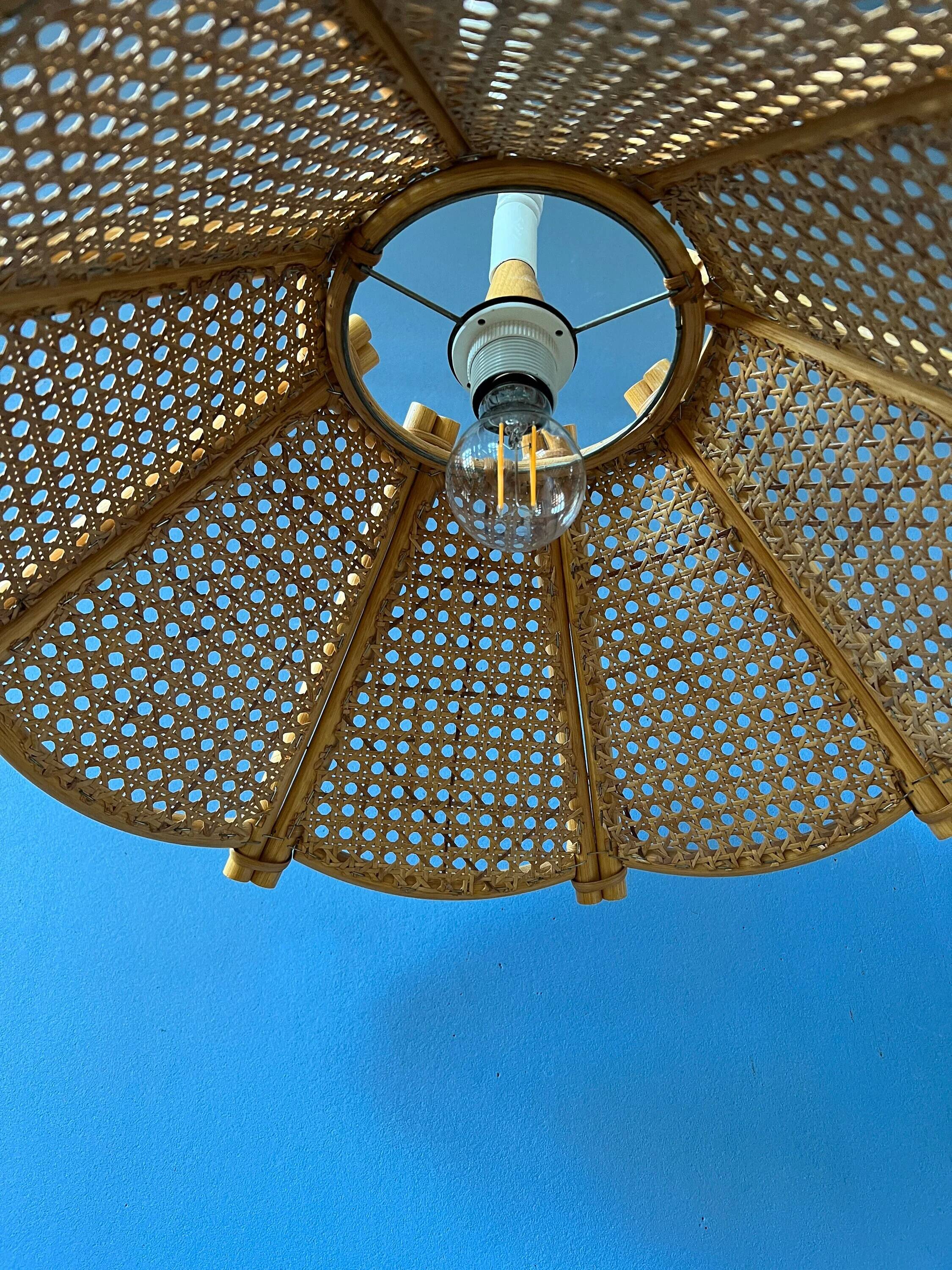 Rattan suspension - bohemian light fixture - vintage bamboo lamp