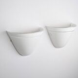 Pair of Murano Due white crystal wall lights, Italy, 1980s