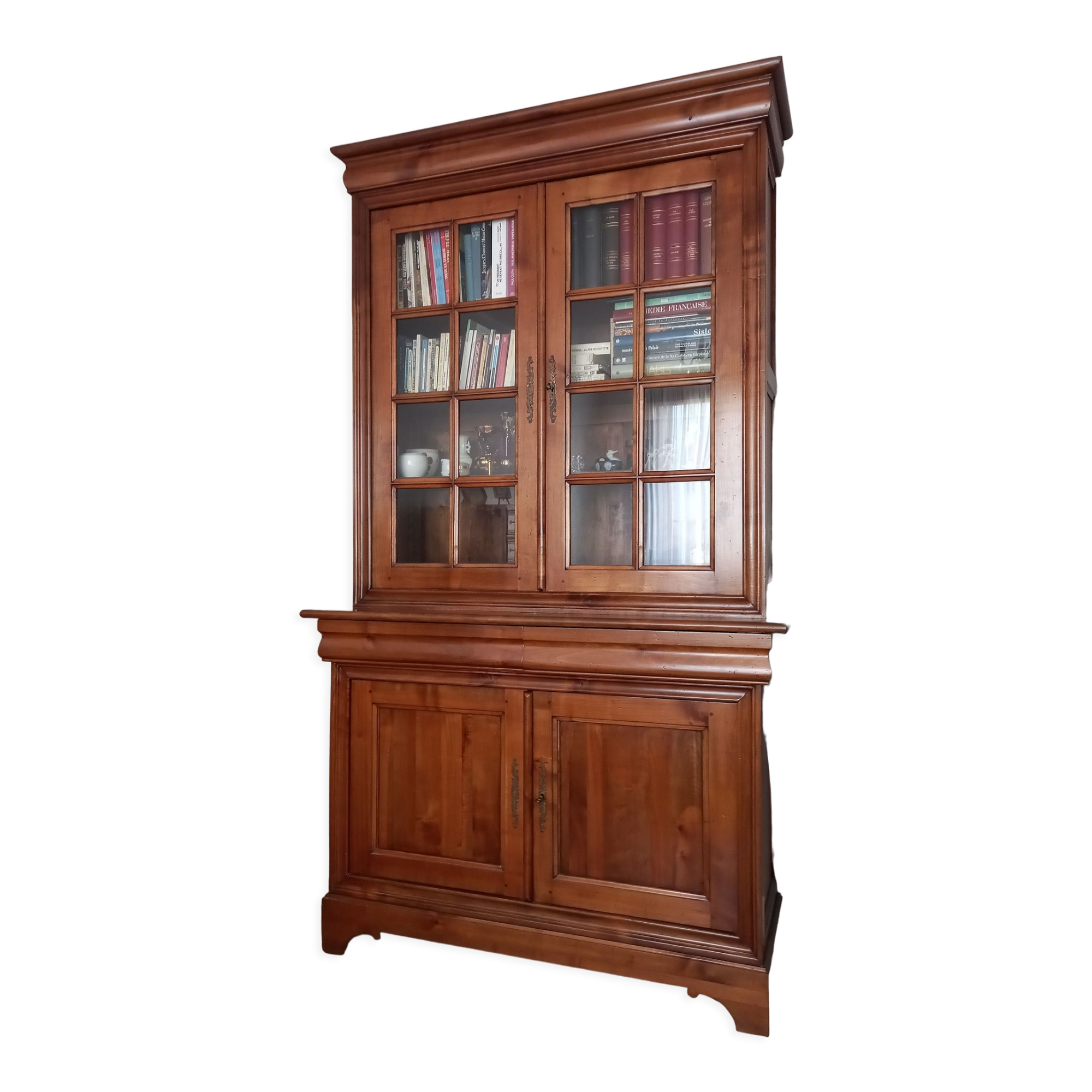Bookcase 2 bodies in cherry wood Louis Philippe style