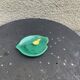 Empty pocket, duck soap dish on green barbotine leaf vintage