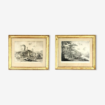 Pair of engravings in the style of Claude le Lorrain 18th century