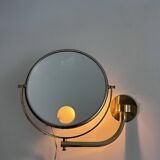 Vintage illuminated adjustable brass mirror, Arpin Paris, France 1970